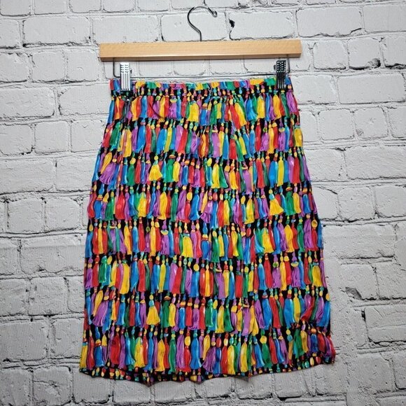 Vintage Maggy London 100% Silk Tassel Print Straight Skirt Size 4 - Picture 9 of 11